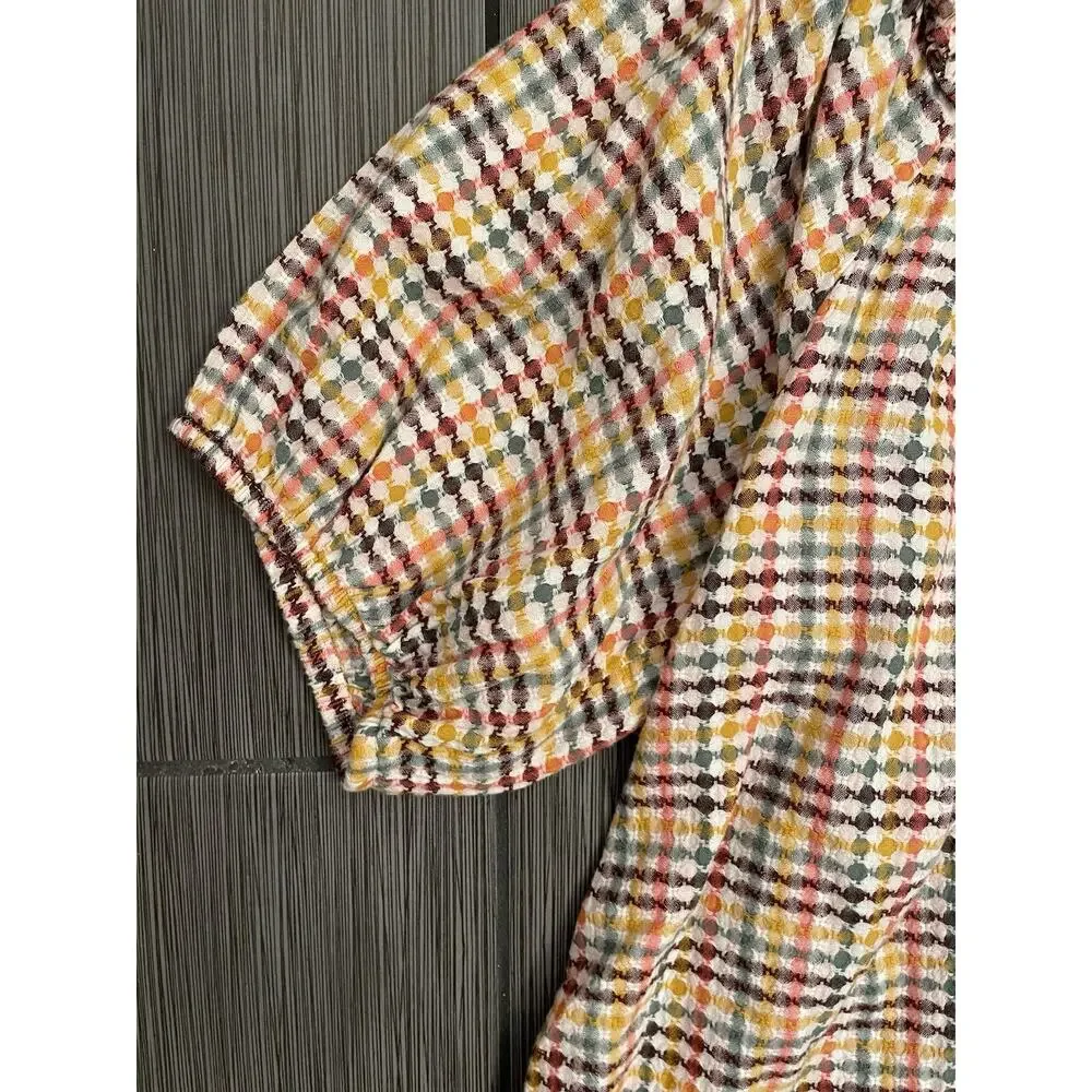 Old Navy Oversized Short-Sleeve Ruffled Dobby Gingham Blouse Size Small NWT
